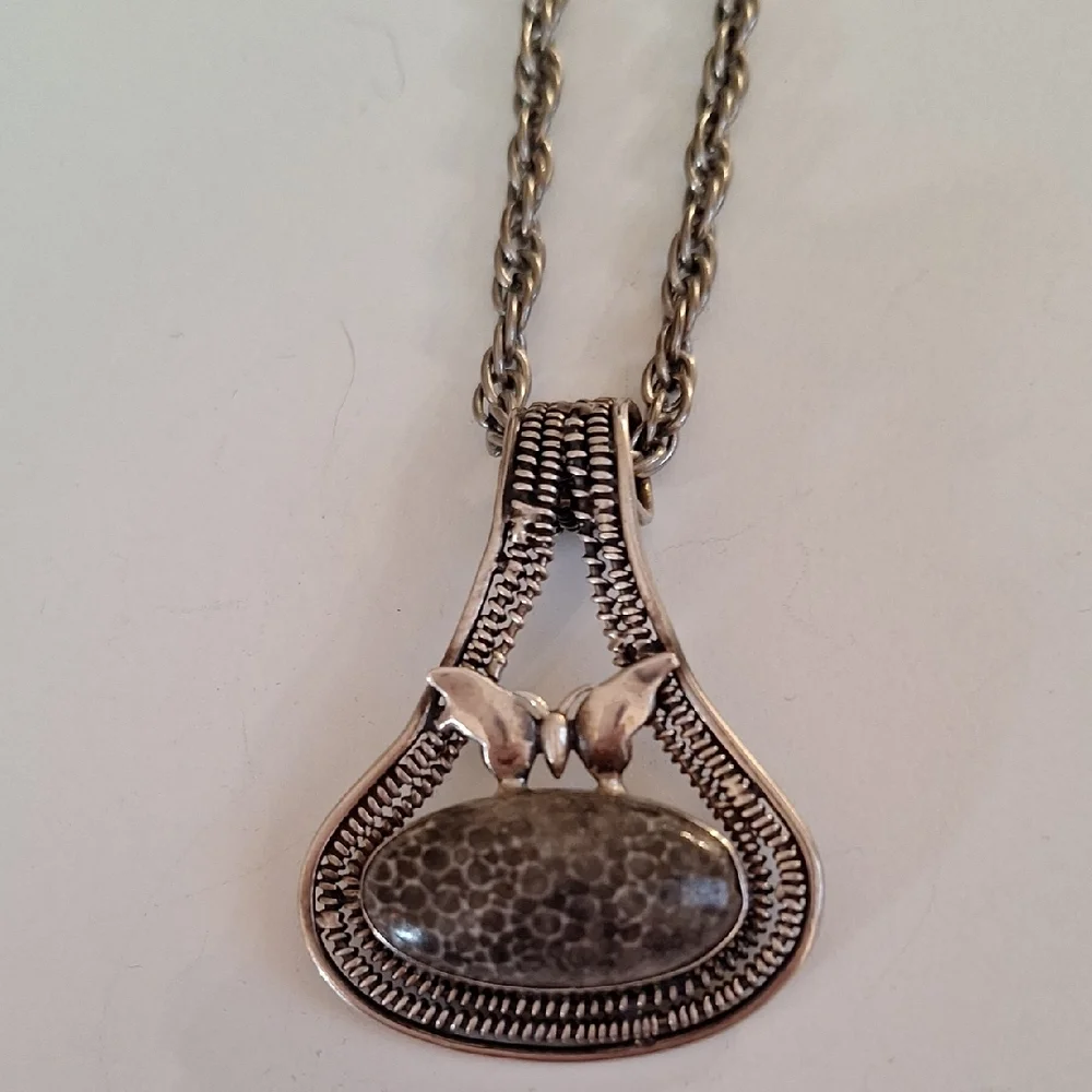 Genuine Stingray Coral And Sterling With Butterfly Slider Necklace - Picture 2 of 4